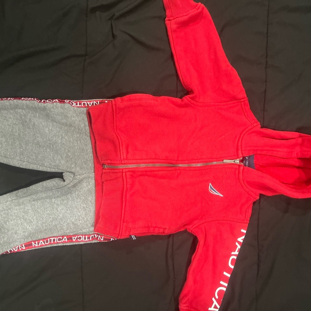 Nautica Kids Red Hoodie and Gray Sweatpants Set